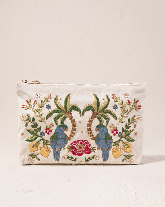 Jungle Paradise Parrots Cream Everyday Pouch