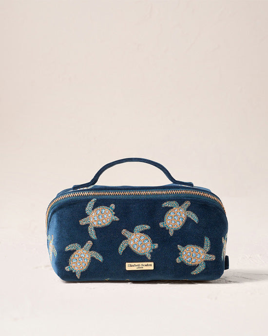 Turtle Conservation Marine Navy Velvet Open Flat Makeup Bag
