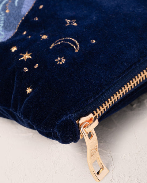 Mystical Whale Navy Velvet Everyday Pouch