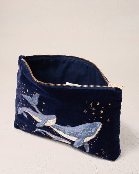 Mystical Whale Navy Velvet Everyday Pouch