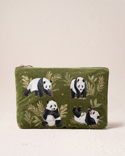 Pandas Everyday Velvet Pouch Fern Green