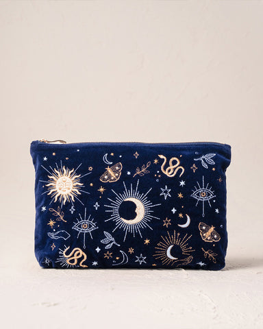 Boho Mysticism Everyday Velvet Pouch Navy