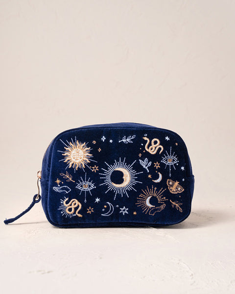 Boho Mysticism Navy Velvet Makeup Bag