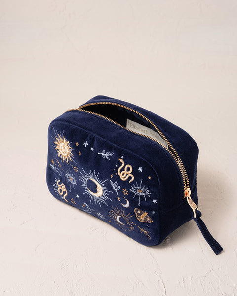 Boho Mysticism Navy Velvet Makeup Bag