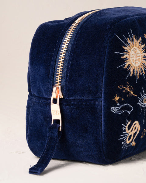 Boho Mysticism Navy Velvet Makeup Bag