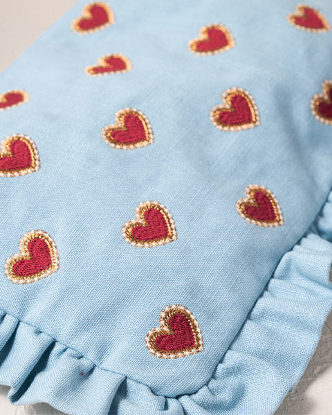 Love Hearts Cotton Frill Pouch - French Blue