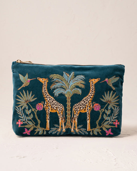 【Elizabeth Scarlett】Wild Giraffe Palm Everyday Pouch Wild Giraffe Palm Rich Blue Velvet Everyday Pouch – shopatstocks