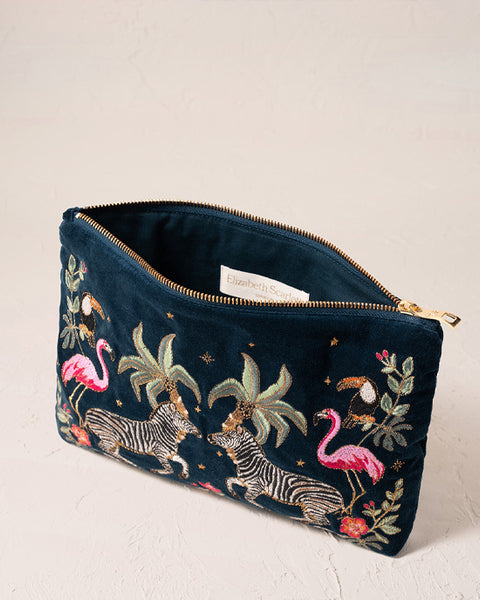 Wild Zebra Palm Navy Velvet Everyday Pouch