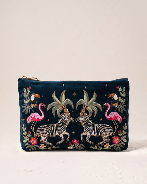 Wild Zebra Palm Navy Velvet Everyday Pouch