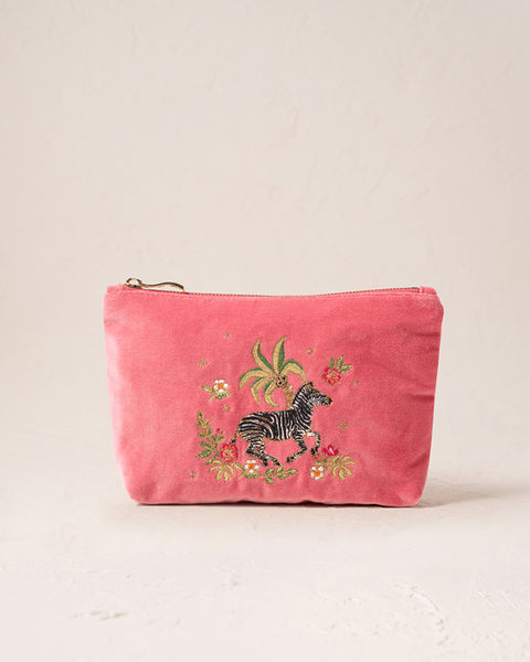 Wild Zebra Palm Blush Pink Velvet Mini Pouch