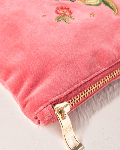 Wild Zebra Palm Blush Pink Velvet Mini Pouch