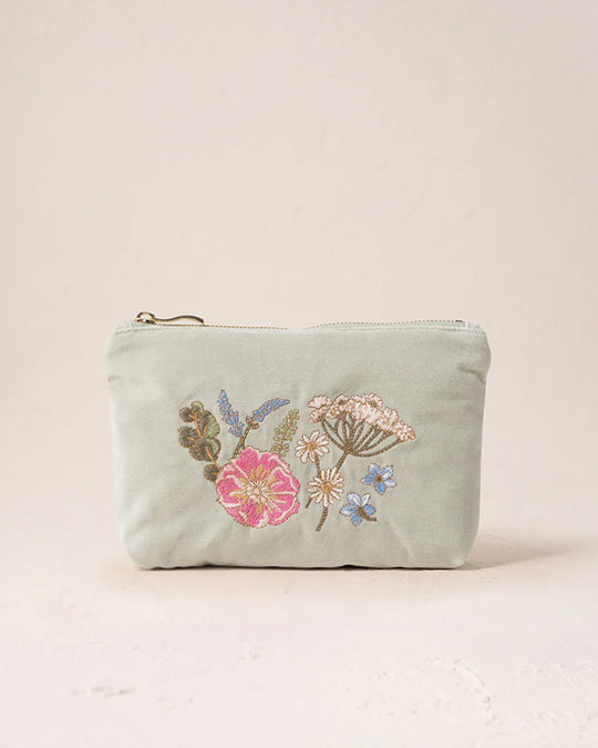 Pressed Flowers Sage Velvet Mini Pouch