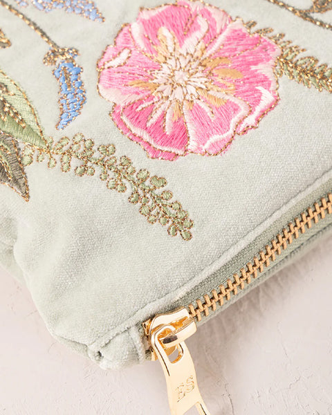 Pressed Flowers Mum Velvet Everyday Pouch Sage - shopatstocks