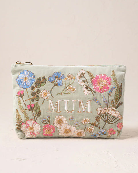 Pressed Flowers Mum Velvet Everyday Pouch Sage - shopatstocks