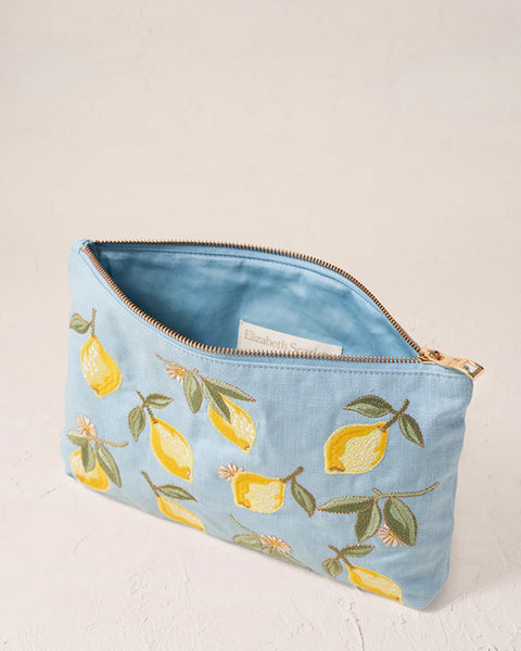Lemon Blossom French Blue Cotton Everyday Pouch