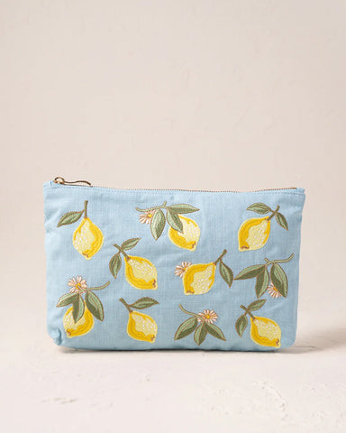 Lemon Blossom French Blue Cotton Everyday Pouch