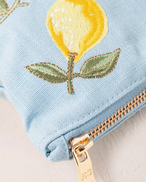 Lemon Blossom French Blue Cotton Everyday Pouch
