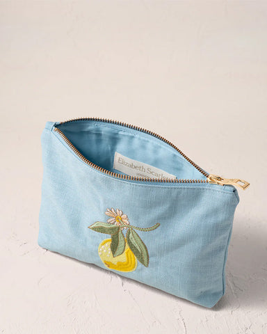 Lemon Blossom French Blue Cotton Mini Pouch
