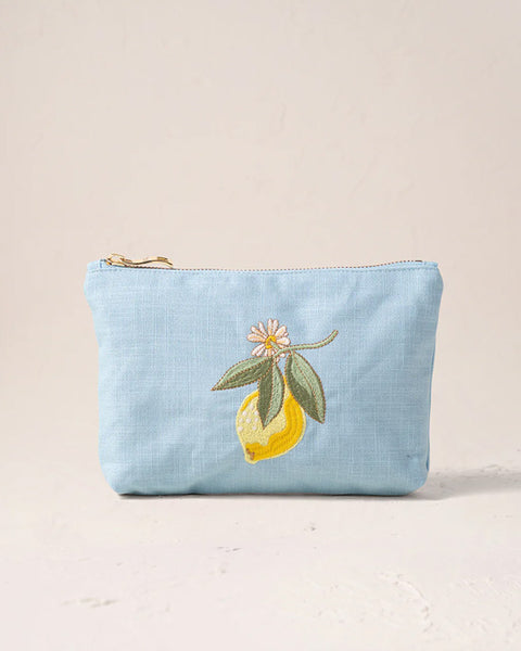Lemon Blossom French Blue Cotton Mini Pouch
