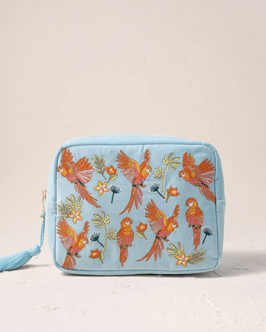 Flying Parrots Velvet Wash Bag French Blue