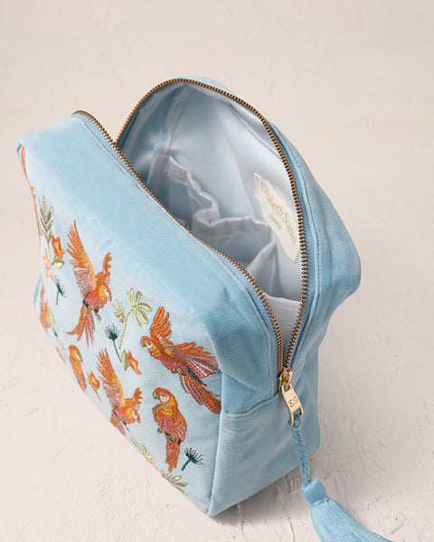 Flying Parrots Velvet Wash Bag French Blue