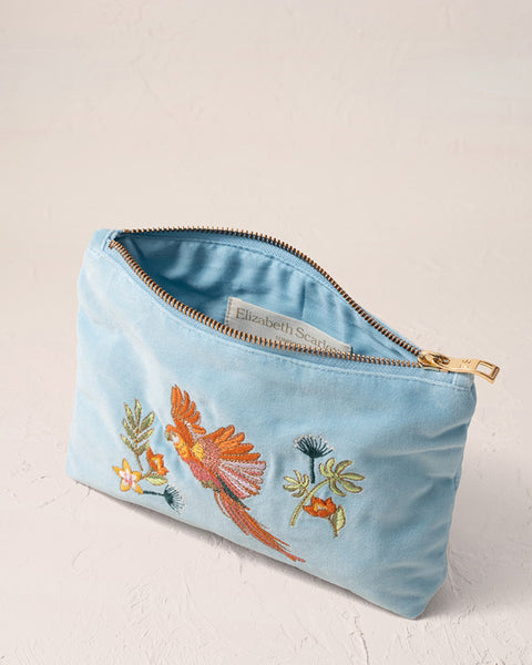 Flying Parrots French Blue Velvet Mini Pouch