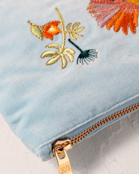 Flying Parrots French Blue Velvet Mini Pouch