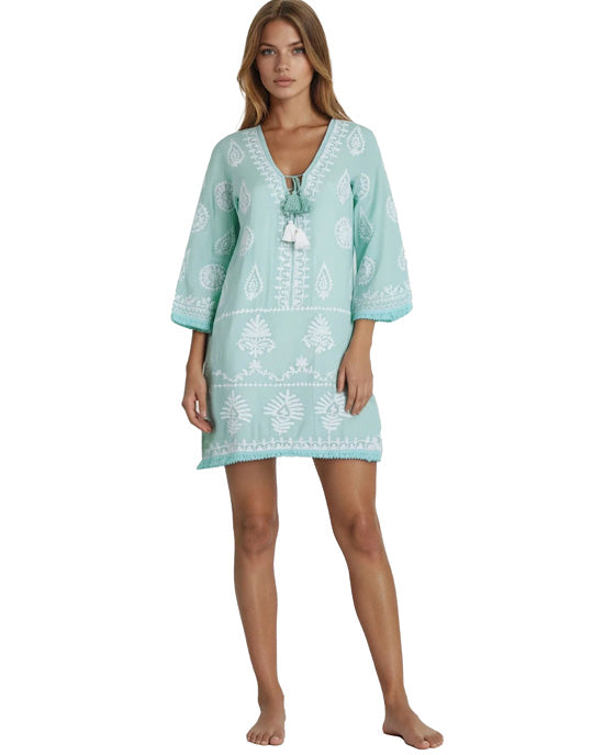 Aggie Dress Aqua/White