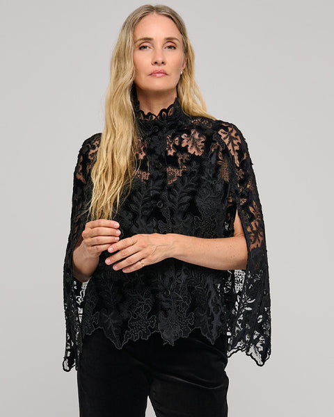 Amina Embroidered  Cape Black