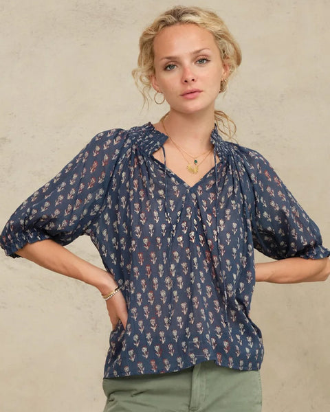 Ari Print Top Indigo - shopatstocks