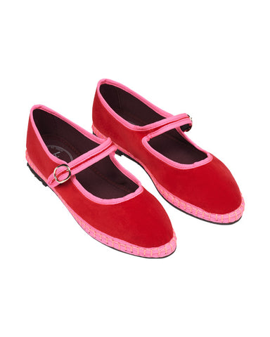 Aurelie Mary Jane Red w Pink Piping