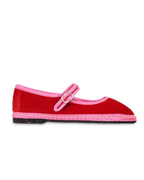 Aurelie Mary Jane Red w Pink Piping