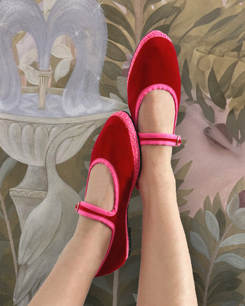 Aurelie Mary Jane Red w Pink Piping