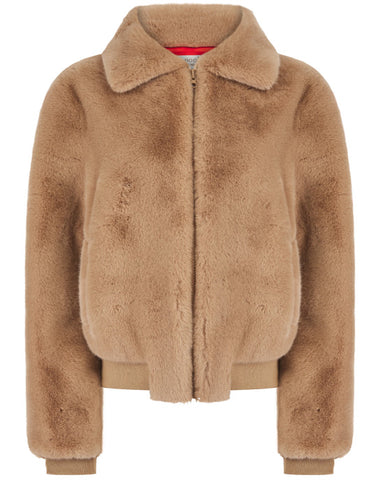 Beatrix Faux Fur Bomber Jacker Camel