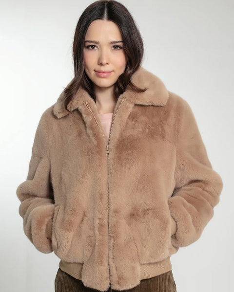 Beatrix Faux Fur Bomber Jacker Camel