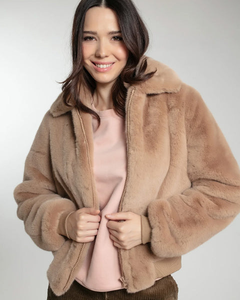 Beatrix Faux Fur Bomber Jacker Camel