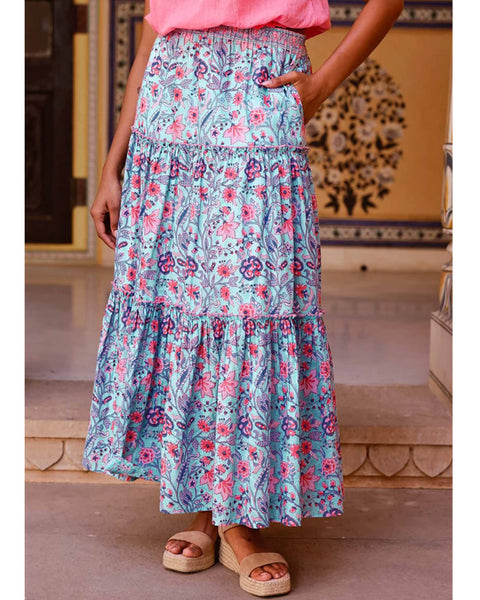Becks Organic Cotton Block Print Skirt