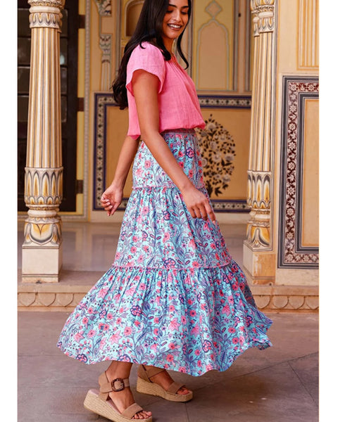 Becks Organic Cotton Block Print Skirt