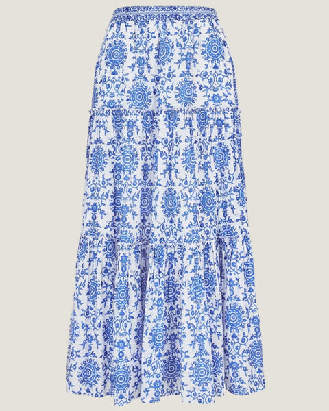 Becks Organic Cotton Block Print Skirt White/Cobalt - shopatstocks