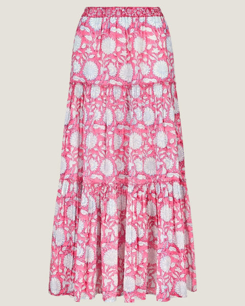 Becks Cotton Block Print Skirt Pink/Cobalt
