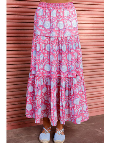 Becks Cotton Block Print Skirt Pink/Cobalt