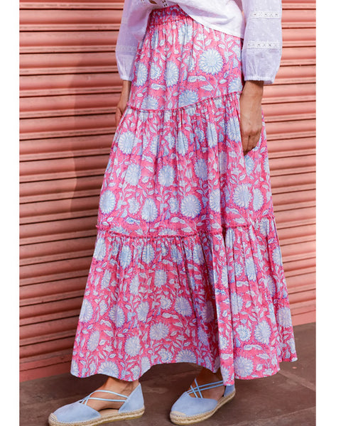 Becks Cotton Block Print Skirt Pink/Cobalt