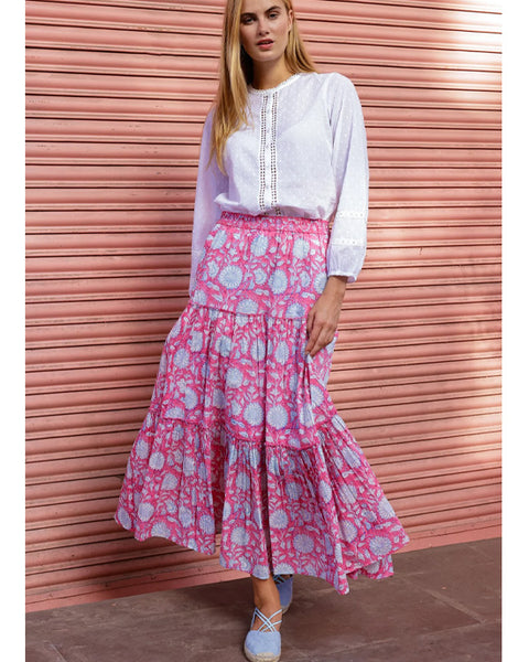 Becks Cotton Block Print Skirt Pink/Cobalt