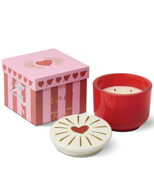 Red Glass Candle with Hearts Lid Wild Fig & Rose