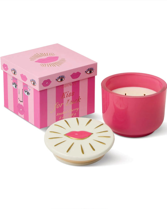 Pink Glass Candle with Lips Smoked Cherry