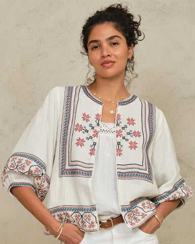 Calista Embroidered Jacket Ecru - shopatstocks