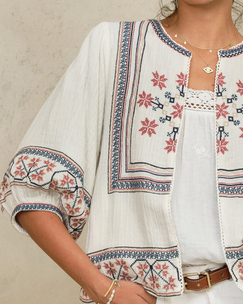 Calista Embroidered Jacket Ecru - shopatstocks