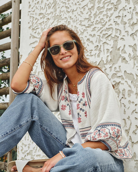 Calista Embroidered Jacket Ecru - shopatstocks