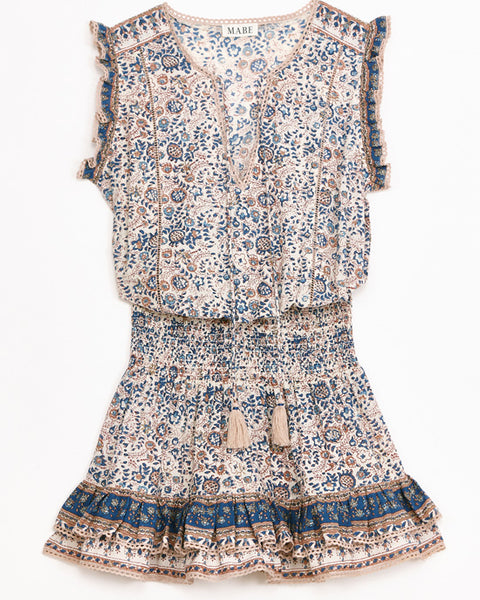 Cass Print Short Dress Navy