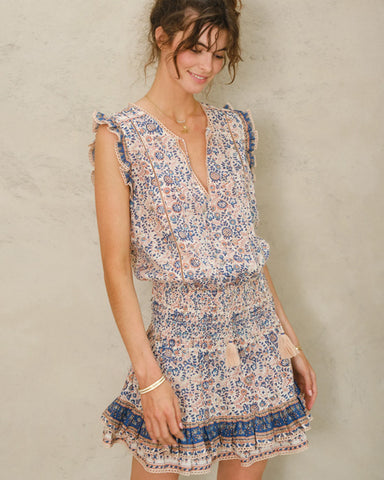 Cass Print Short Dress Navy